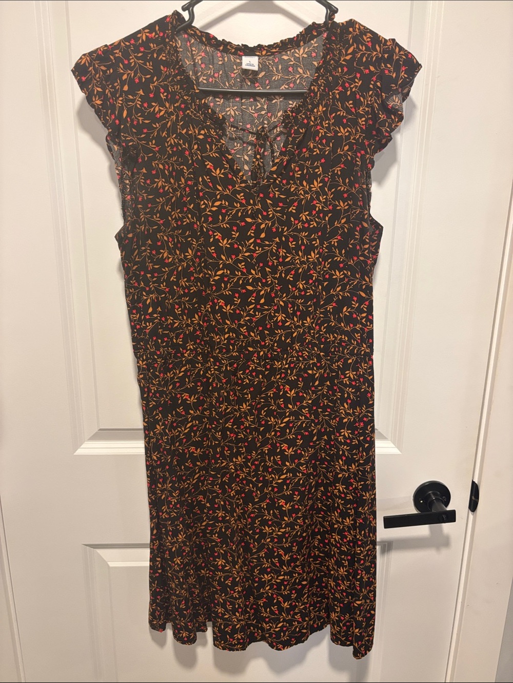 Old Navy Black Midi Dress with Red and Yellow Floral Print